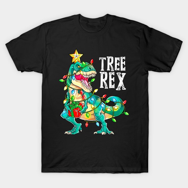 Tree Rex Christmas T-Rex With Xmas Lights Dinosaur Kids Boys T-Shirt by William